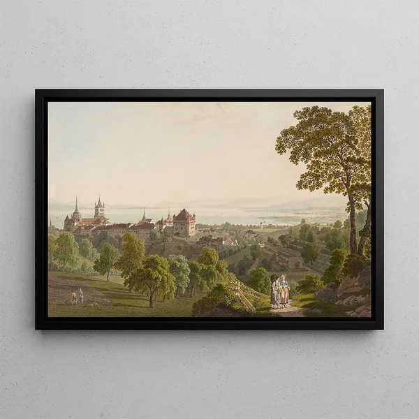 View of Lausanne and the Western End of Lake Geneva - Gabriel Lory the Younger — framed artwork on a wall