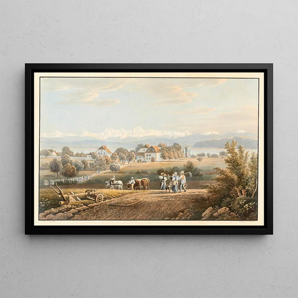 View of Montmirail and its surroundings - Gabriel Lory the Younger — framed artwork on a wall