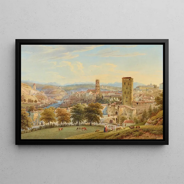 Vue de la Ville de Fribourg - Gabriel Lory le Jeune — framed artwork on a wall
