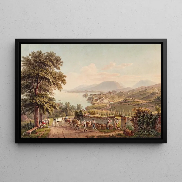 View of the city of Neuchâtel in Switzerland - Gabriel Lory the Younger — framed artwork on a wall