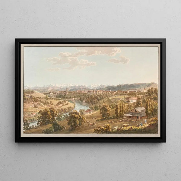 View of the city of Bern - Gabriel Lory the Younger — framed artwork on a wall