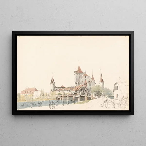 View of Nidau Castle - Gabriel Lory the Younger — framed artwork on a wall