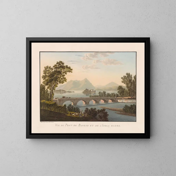 Vue du pont de Baveno et de l'Isola Madre - Gabriel Lory le Jeune — framed artwork on a wall