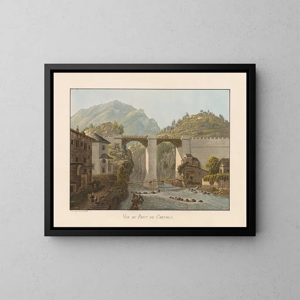 View of the Crevola Bridge - Gabriel Lory the Younger — framed artwork on a wall