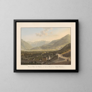 Vue du pont de Crevola et de la vallée de Domo Dossola - Gabriel Lory le Jeune — framed artwork on a wall