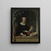 A woman sitting at a window - Gabriel Metsu — framed artwork on a wall