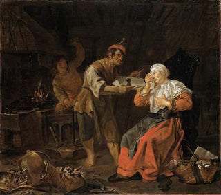 Old woman in an armchair with gossip - Gabriel Metsu — artwork view