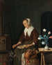 a woman eating what is called the cat's breakfast - Gabriel Metsu — artwork view