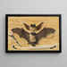 Trompe-l'œil: Two bats nailed to a wooden wall, knife and feather - Gabriel Orm — framed artwork on a wall
