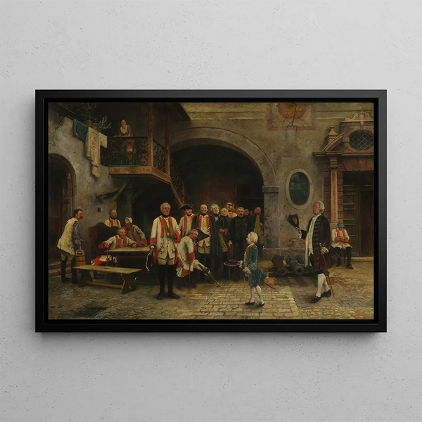 L'Empereur Joseph II enfant chez les invalides à Vienne - Gabriel von Hackl — framed artwork on a wall
