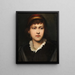 Portrait of a girl with a bonnet and earrings - Gabriel von Max — framed artwork on a wall