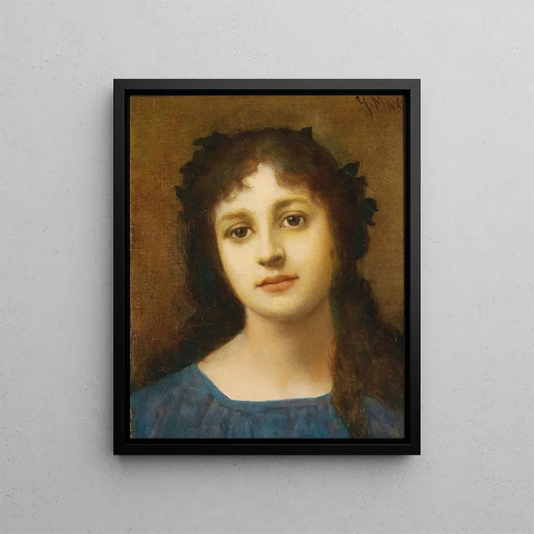 Girl with Vines in Hair - Gabriel von Max — framed artwork on a wall