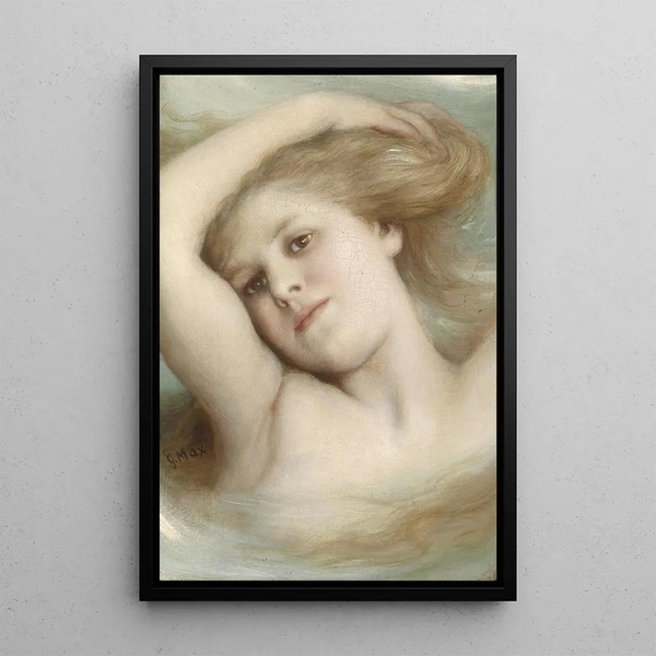 Head of a Young Girl Dreaming - Gabriel von Max — framed artwork on a wall