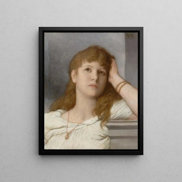 Thoughtful Woman - Gabriel von Max — framed artwork on a wall