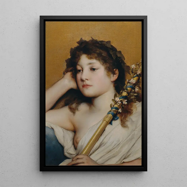 Tête de femme songeuse - Gabriel von Max — framed artwork on a wall