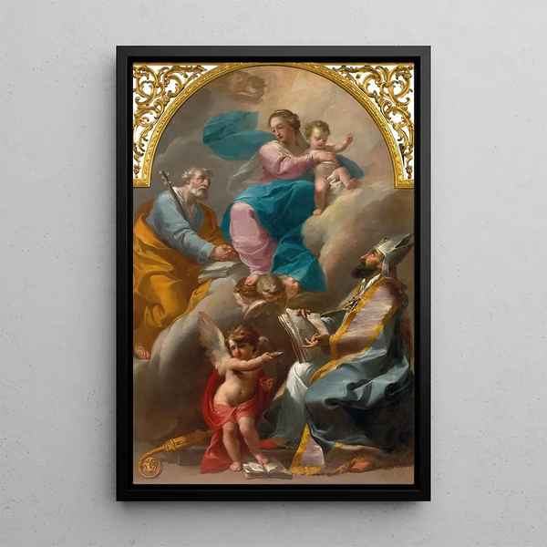 La Sainte Famille avec Saint Augustin - Gaetano Gandolfi — framed artwork on a wall