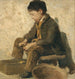 a Boy Sitting Peeling Vegetables - Albert Anker — artwork view
