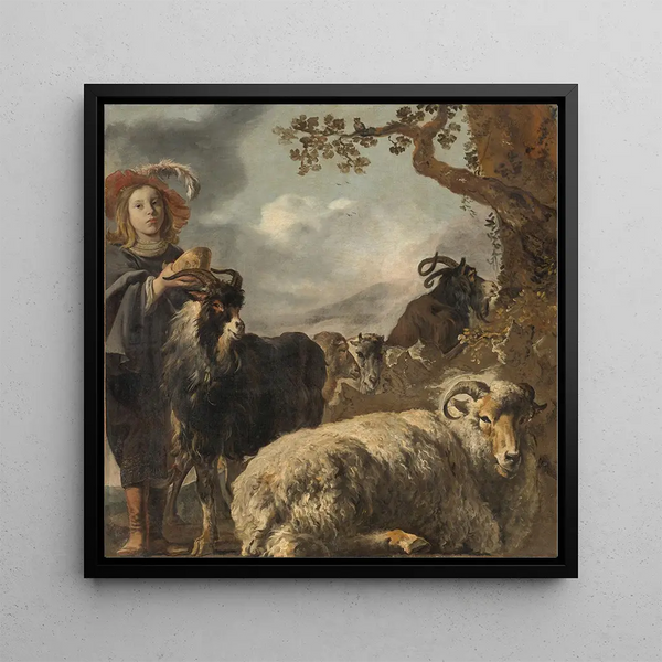 Boy shepherd with sheep and goats - Jan Baptist Weenix — wall display of the artwork