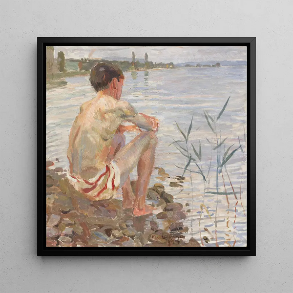 Boy swimming at Dingelsdorf - Christian Landenberger — framed artwork on a wall