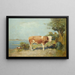 Landscape painting with a cow and a shepherd resting - Gari Melchers — framed artwork on a wall