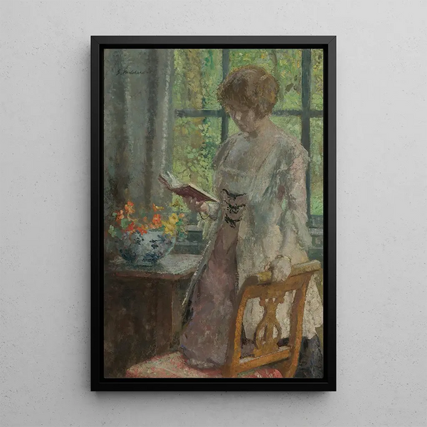 Young woman reading - Gari Melchers — framed artwork on a wall