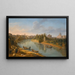 Rome painting, view of the Tiber at Porto della Legna towards Castel Sant'Angelo with Saint Peter's Basilica in the distance - Gaspar Van Wittel — framed artwork on a wall