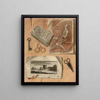 Trompe - l'œil au dessin représentant un soldat assis - Gaspard Gresly — framed artwork on a wall