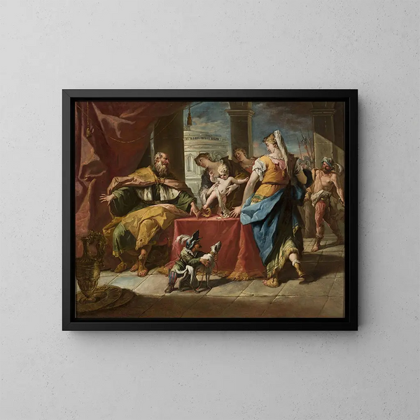 Moses Treading on the Pharaoh's Crown - Gaspare Diziani — framed artwork on a wall
