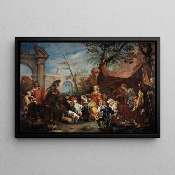 La Famille de Darius implorant Alexandre - Gaspare Diziani — framed artwork on a wall