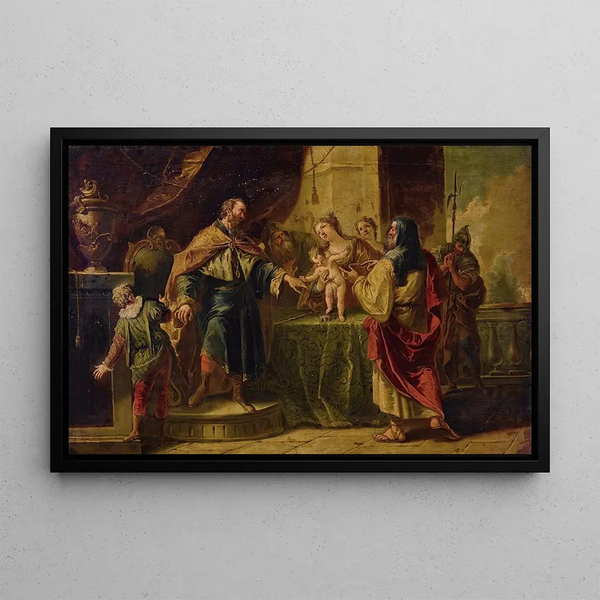 The Young Moses Trampling the Pharaoh's Crown - Gaspare Diziani — framed artwork on a wall