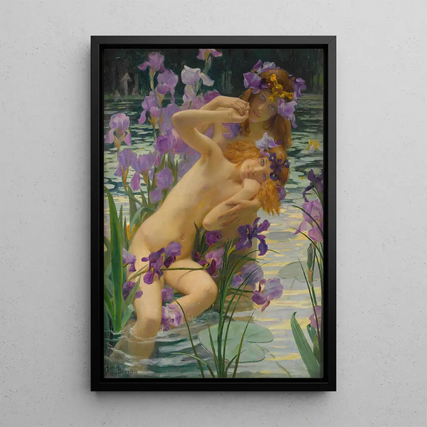 Les Iris - Gaston Bussière — framed artwork on a wall