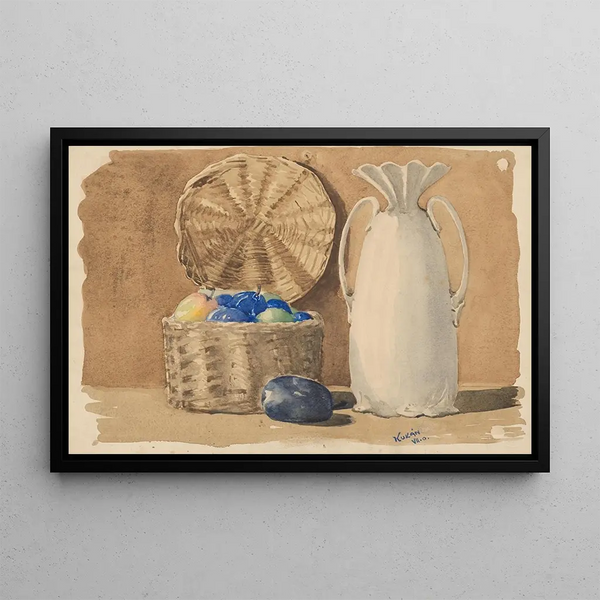 Still life with fruits and water - Gejza Kukán — framed artwork on a wall