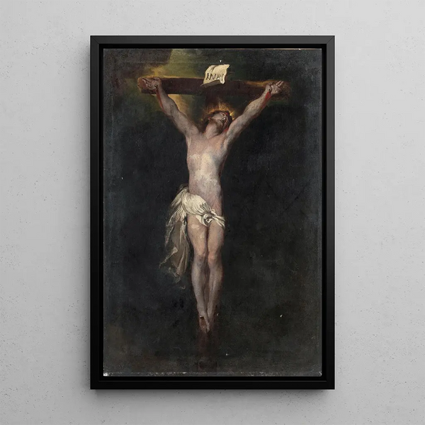 Christ on the Cross - Genoese School — framed artwork on a wall