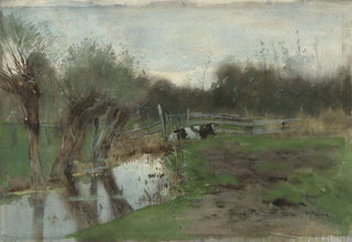 Prairie with a lying cow near a ditch - Geo Poggenbeek — artwork view