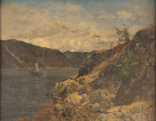 Boat in a Rocky Fjord - Georg Anton Rasmussen — artwork view
