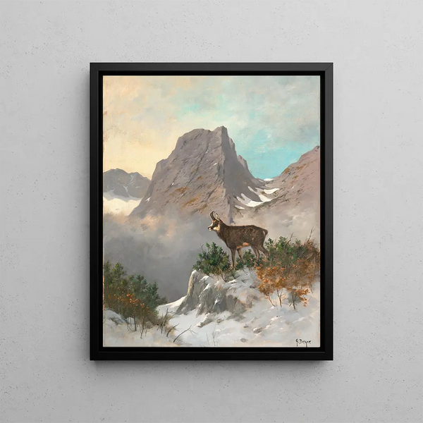 A chamois in high mountain - Georg Berger — framed artwork on a wall
