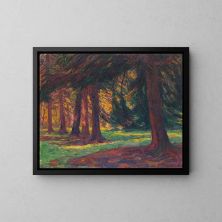 Autumn Sunlight in the Forest - Georg Burmester — framed artwork on a wall