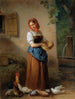 a girl feeding chickens and pigeons - Georg Decker — artwork view