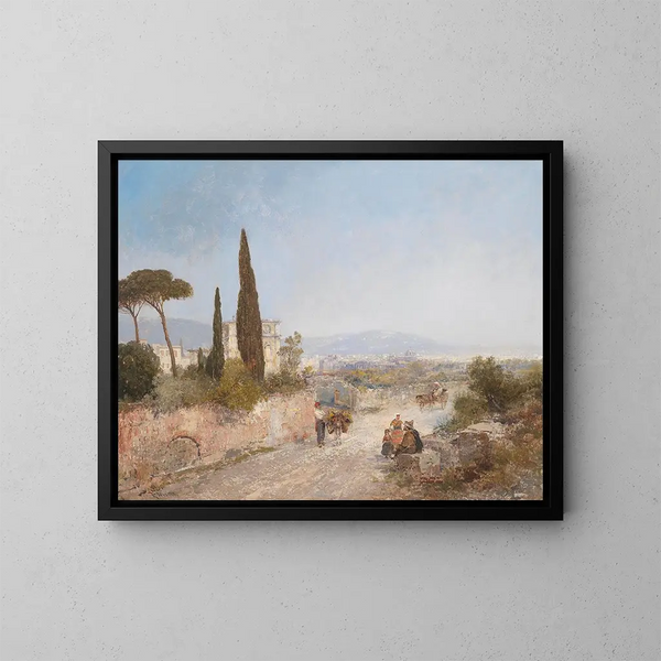 Landscape painting with view of Florence - Georg Fischhof — framed artwork on a wall