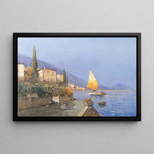 Mediterranean landscape painting - Georg Fischhof — framed artwork on a wall