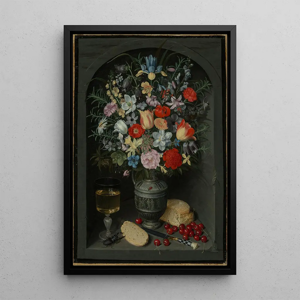 a flower still life in a niche - Georg Flegel — framed artwork on a wall