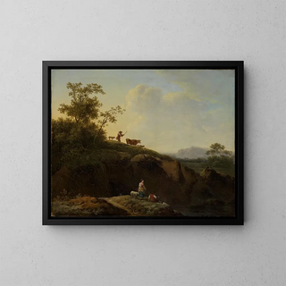 Evening landscape with shepherds - Georg Friedrich Meyer — framed artwork on a wall
