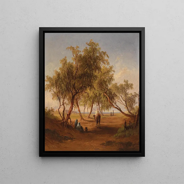 Cavalier oriental devant une ville - Georg Geyer — framed artwork on a wall