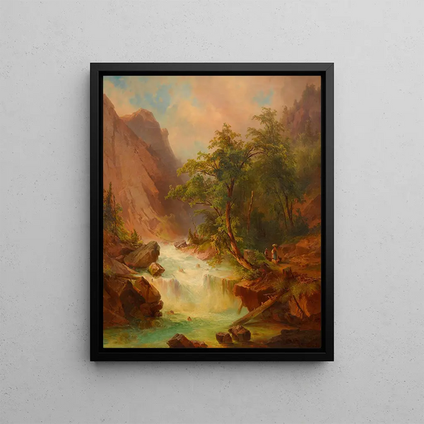 Mountain Stream Painting at Giessbach CH - Georg Geyer — framed artwork on a wall