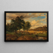Landscape painting of pasture with cows and a village in the background - Georg Heinrich Crola — framed artwork on a wall