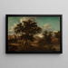 Landscape painting with a bridge, a large tree, and travelers - Georg Heinrich Hergenröder — framed artwork on a wall