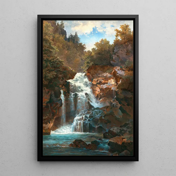 a roaring waterfall - Georg Holub — framed artwork on a wall