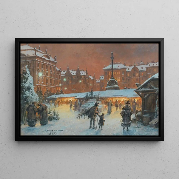 Christmas Market Painting - Georg Janny — framed artwork on a wall