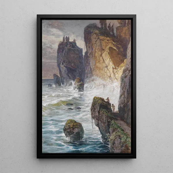 Faunes sur une côte rocheuse - Georg Janny — framed artwork on a wall