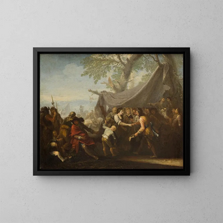 Event in a military camp - Georg Philipp Rugendas the Elder — framed artwork on a wall